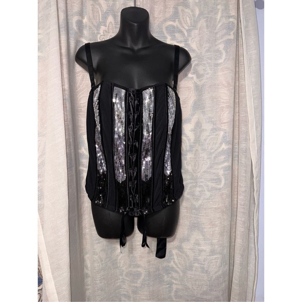 NEW WITH TAGS Cacique Black/Silver Bustier Corset SIZE 18/20